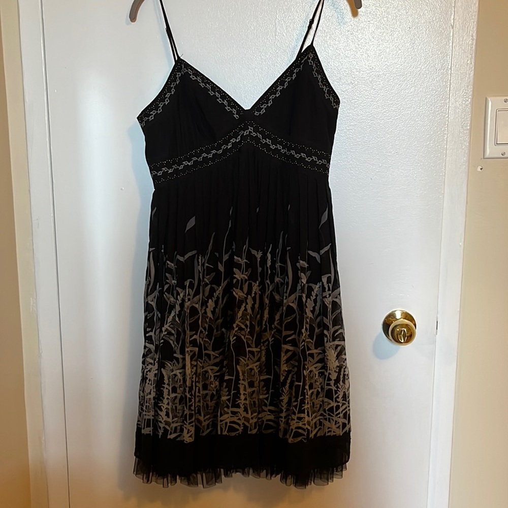 Black lined (with hemline crinoline) summer dress with pretty flower pattern